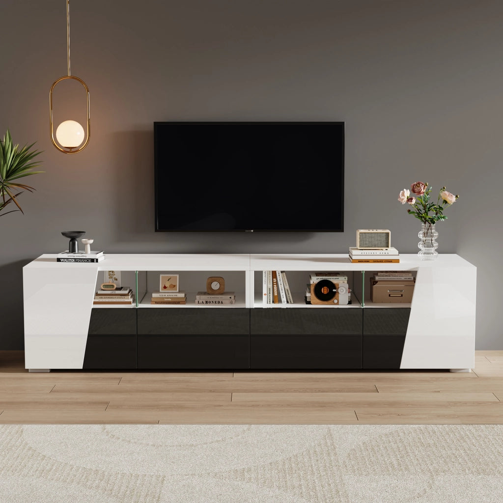 Mobile TV da parete con LED 180x38;5x45 cm; MDF e vetro bianco e nero