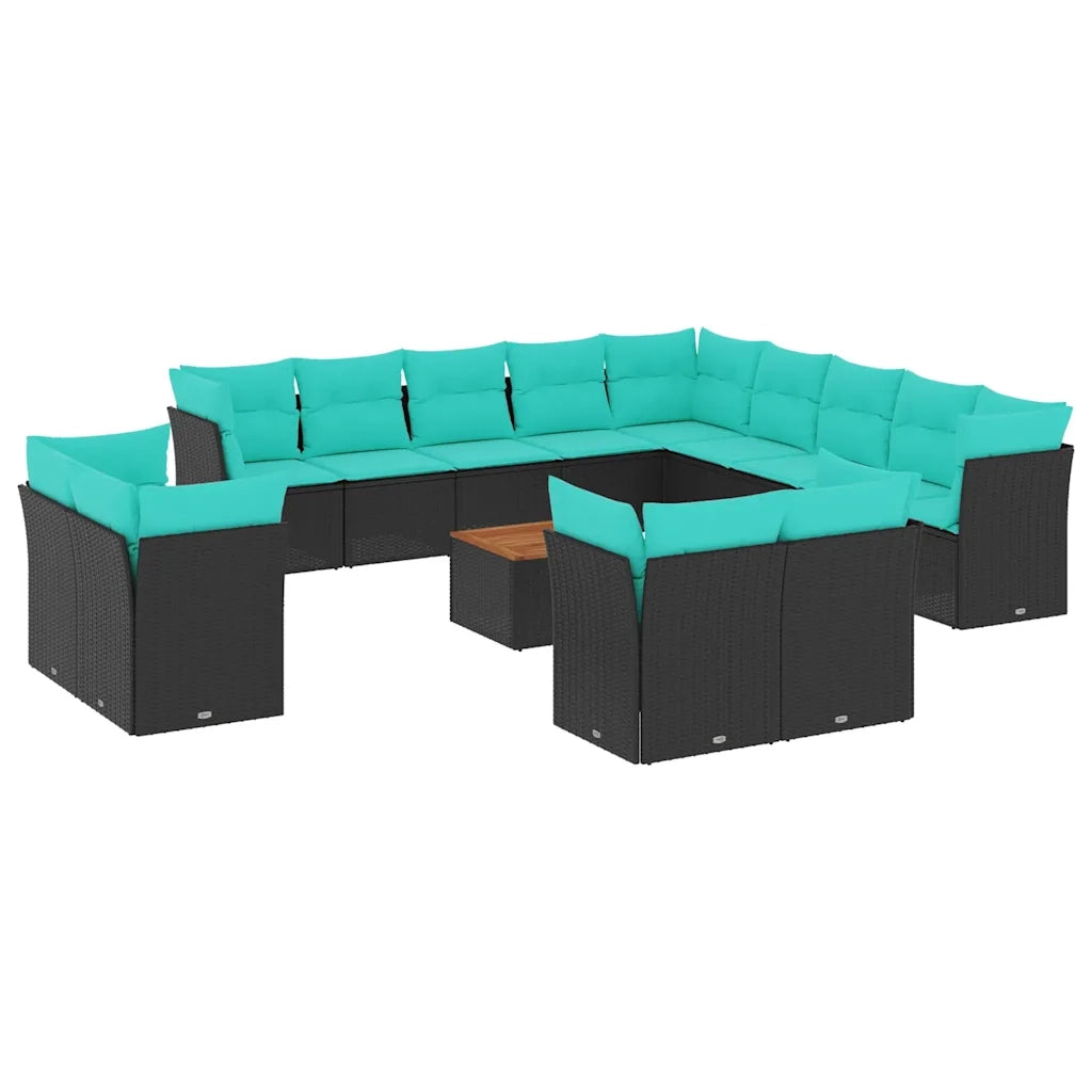 Set Divani da Giardino 14pz con Cuscini in Polyrattan Nero 3256288
