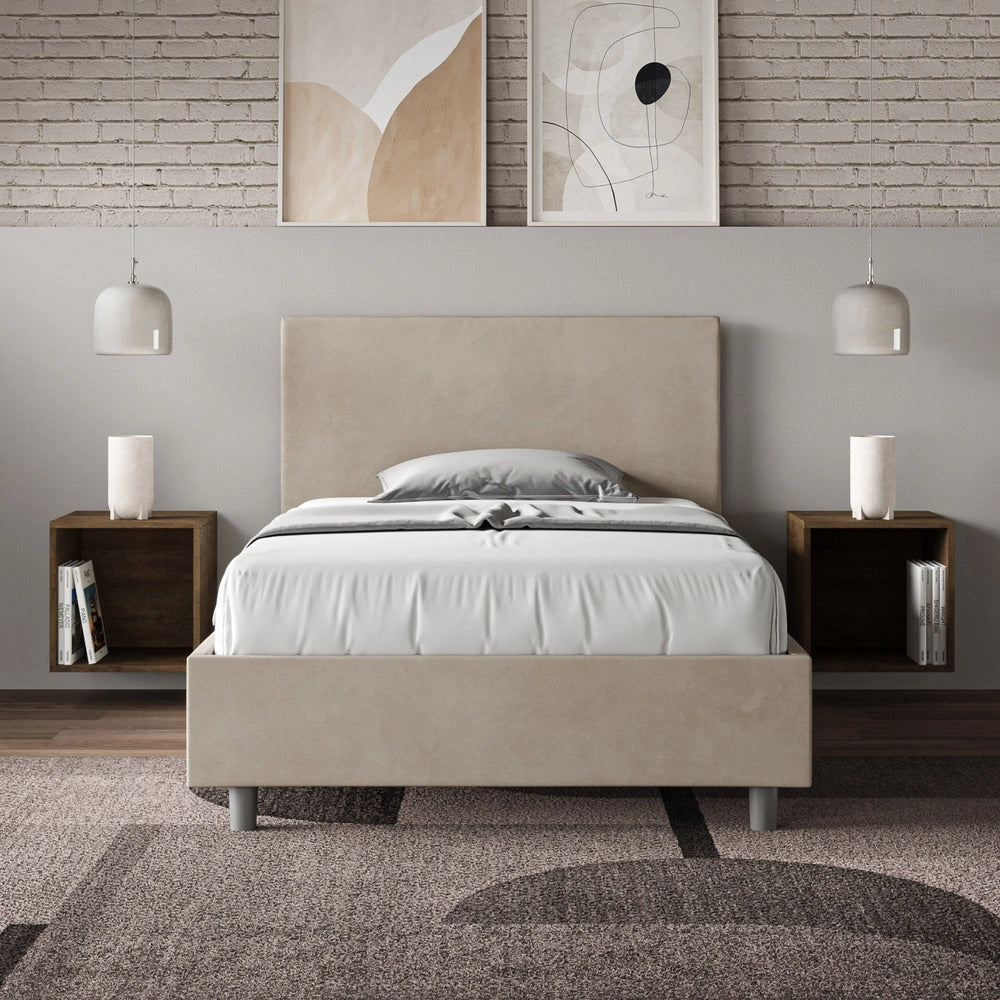 Letto 1 Piazza e Mezzo 130x200 cm con Rete e Contenitore Adele Sabbia