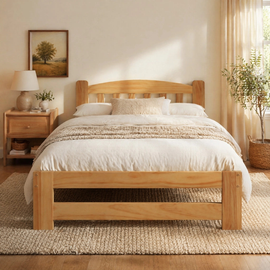 Letto singolo 90 × 200 cm con testiera e rete a 15 doghe in legno naturale