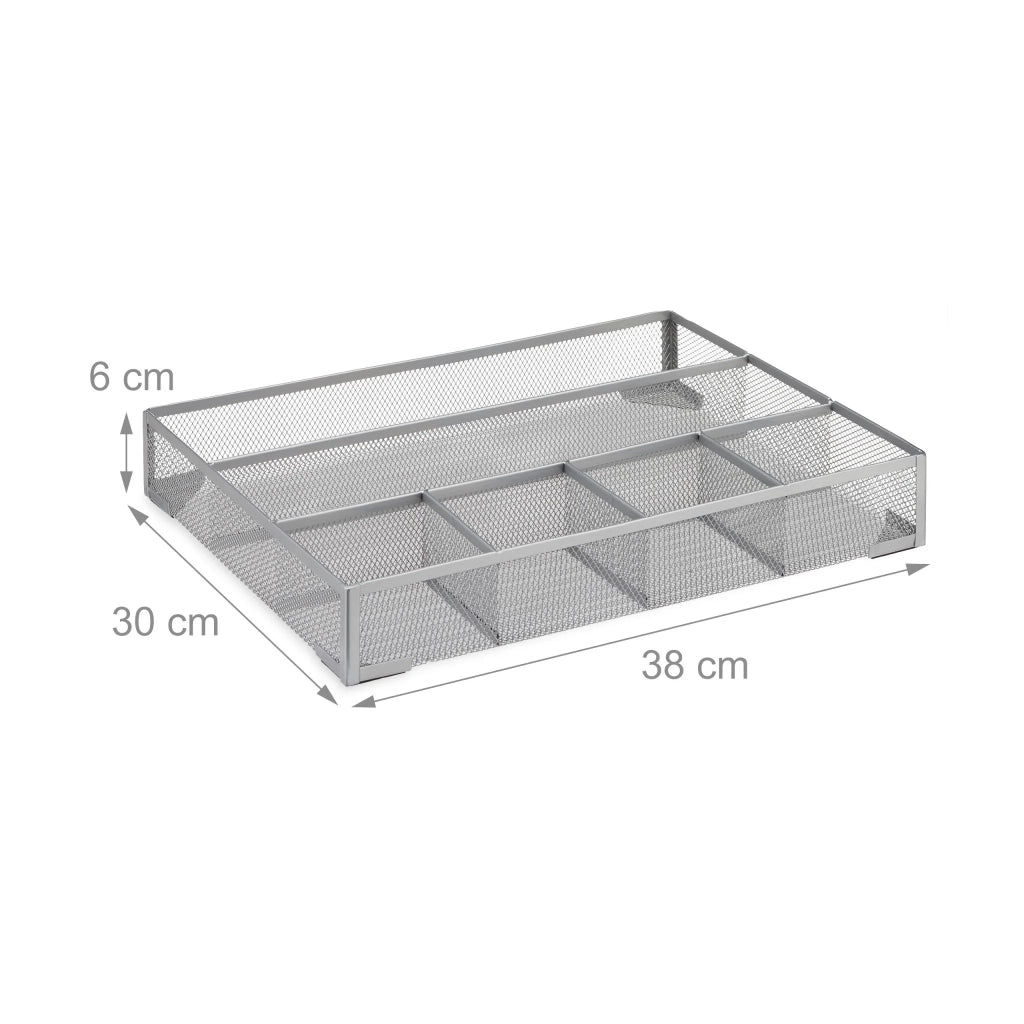 Organizer da scrivania in metallo 6 x 38 x 30 cm con 6 scomparti funzionali design essenziale in metallo nero 13_0006186