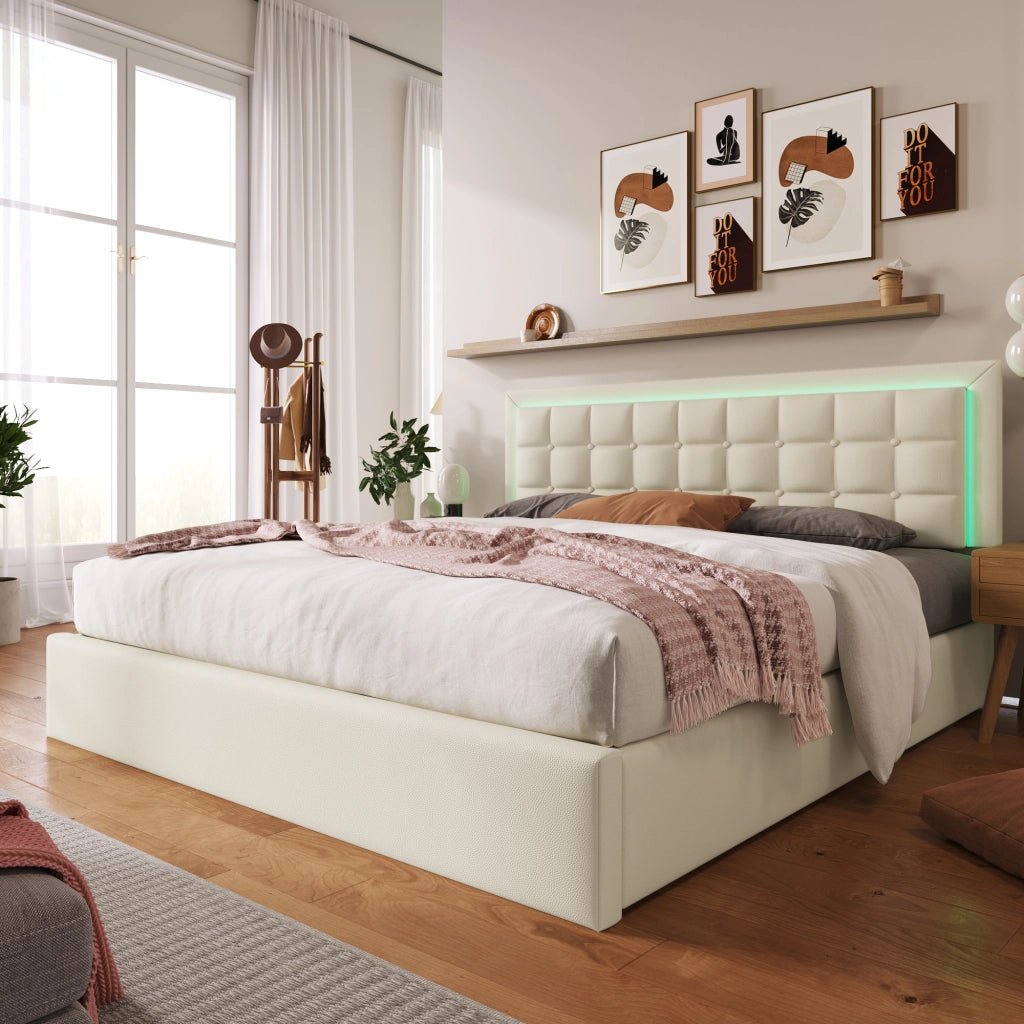 Letto matrimoniale contenitore 160x200 cm con materasso e LED