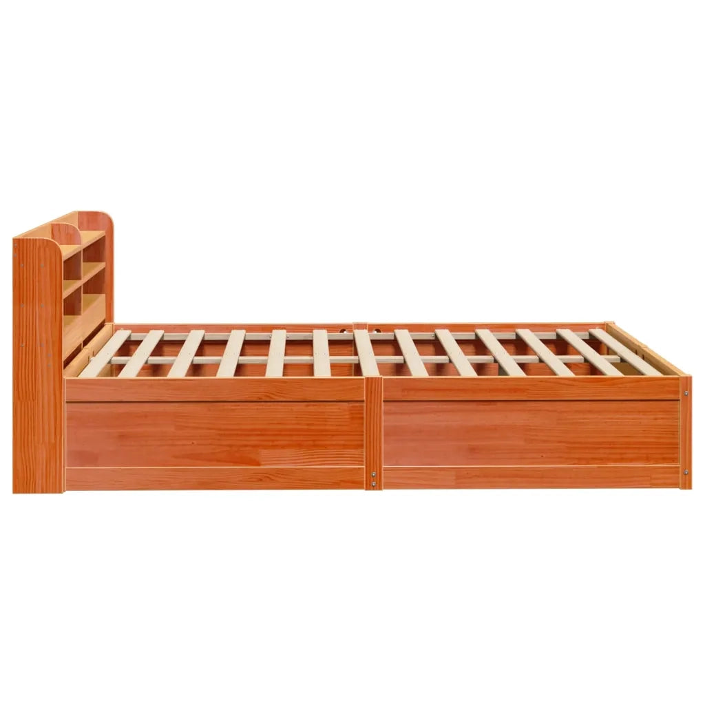 Giroletto con Testiera-Struttura Letto con testiera Marrone Cera 150x200 cm Massello Pino 217175