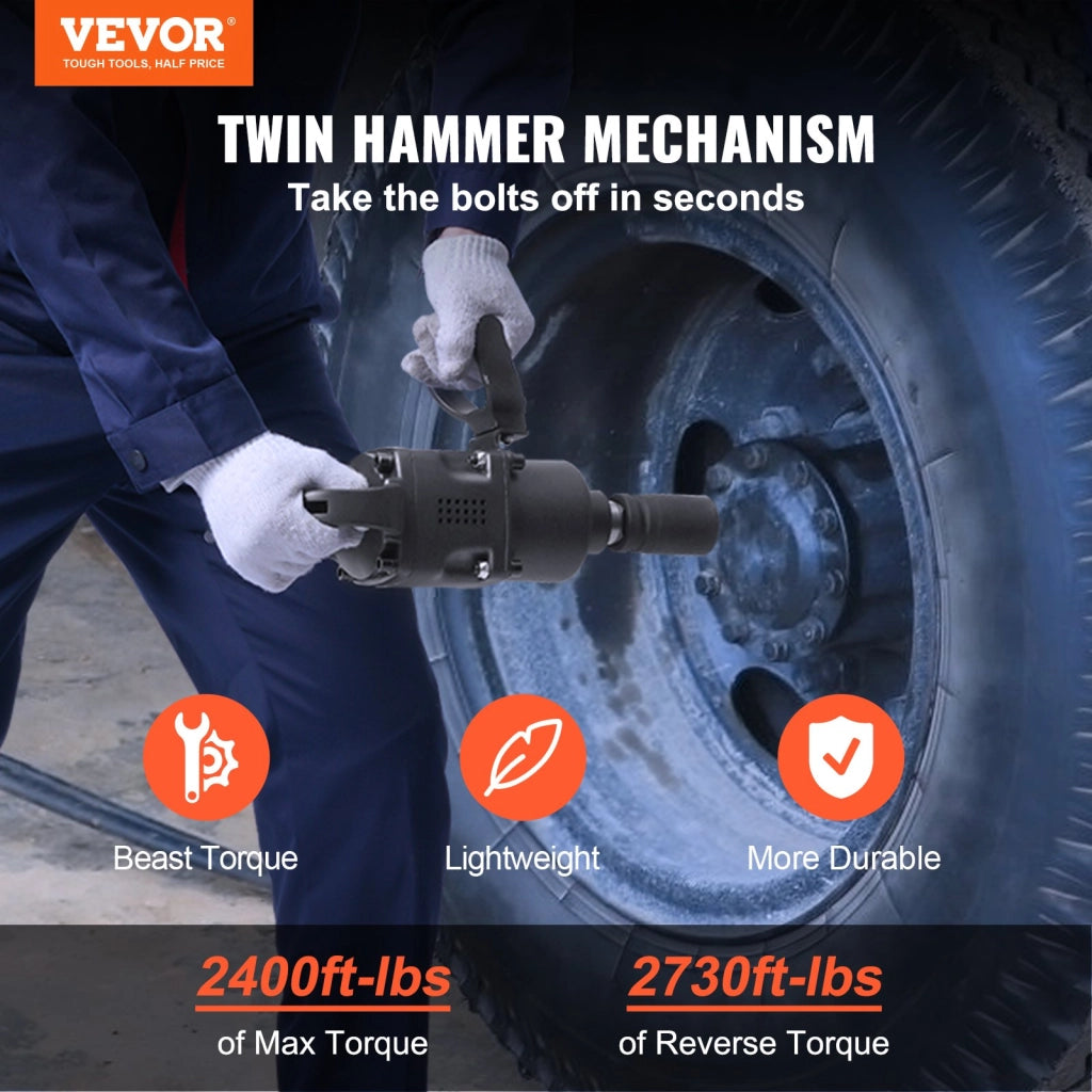 Chiave a percussione pneumatica 1" in alluminio con impugnatura a D, per officina e camion, coppia max 2730 ft-lbs
