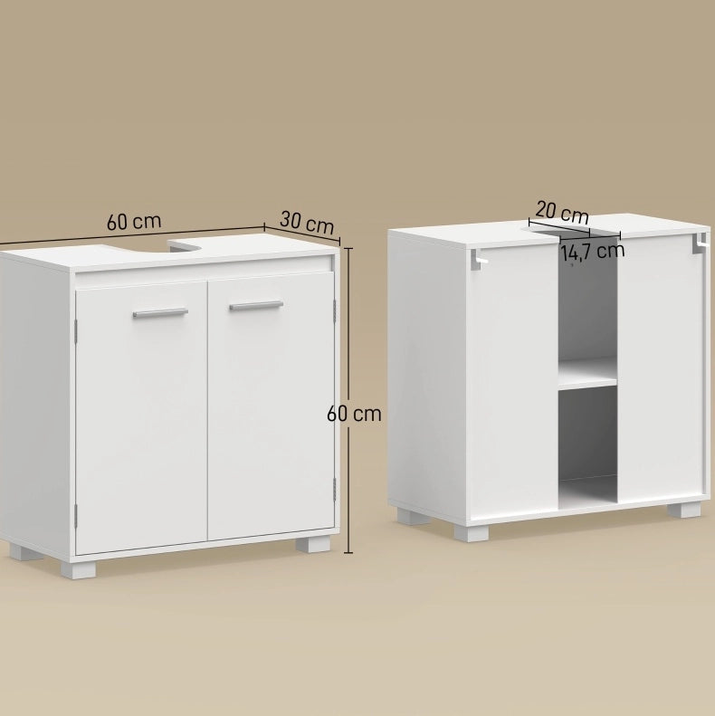 Mobile sottolavabo bianco 60 cm con ripiano regolabile e ritaglio a U