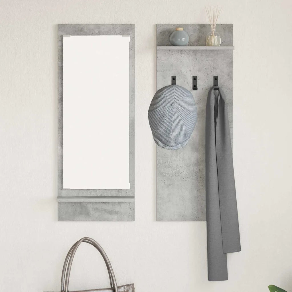 Appendiabiti a muro con specchio Grigio cemento 70 x 10 x 90 cm 874526