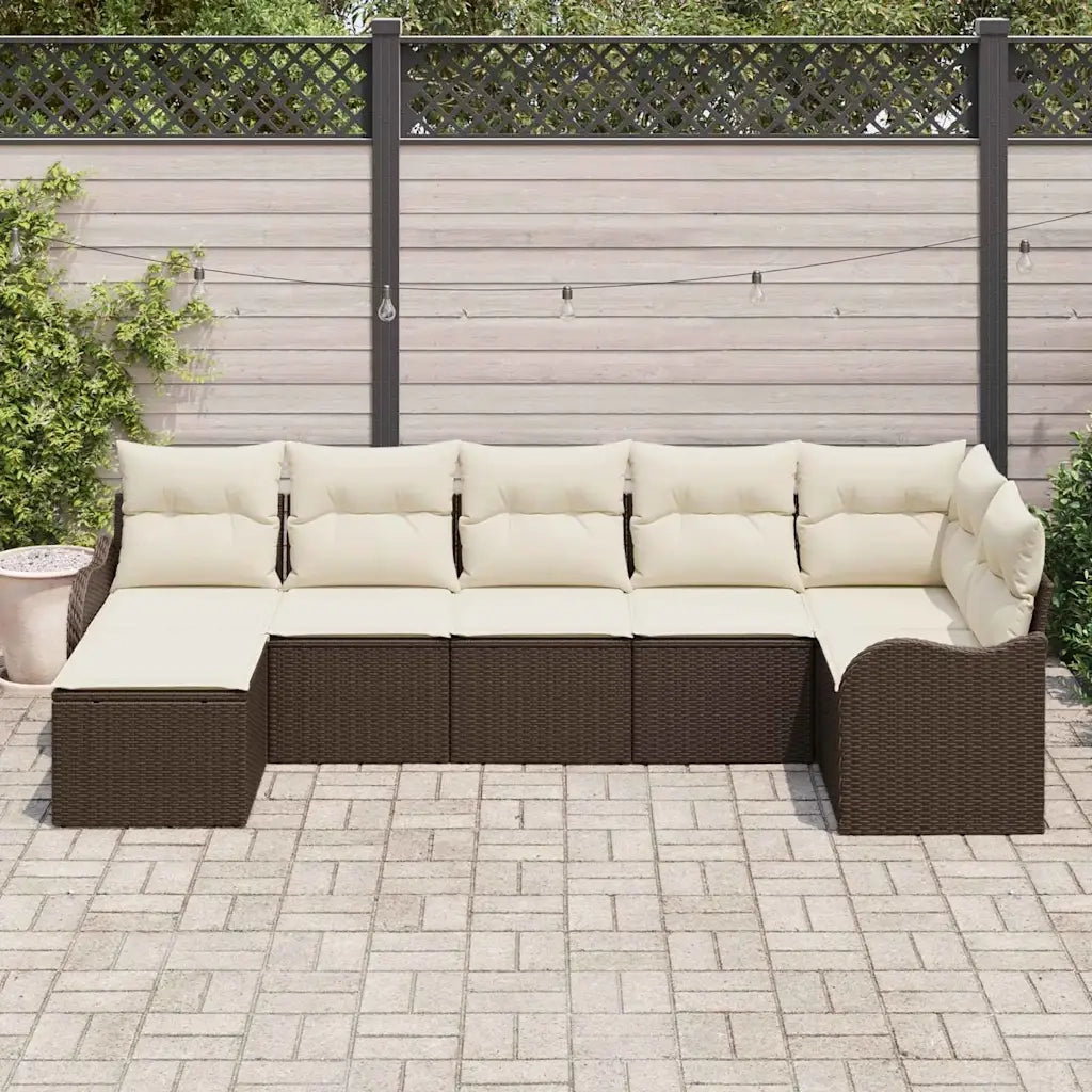 Set Divano da Giardino 7 pcs Marrone e bianco Poly Rattan