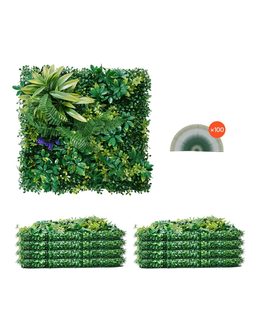 Set 8 Pezzi Pannelli Erba Artificiale Bosso 3D 500 x 500 mm in PE Verde per Parete e Giardino Resistente Facile da Montare