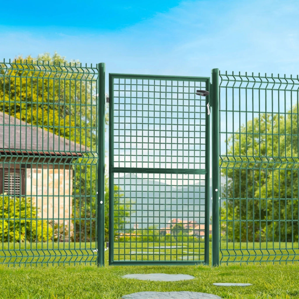 IDMarket - Cancello da giardino in acciaio verde 105 x 150 cm con serratura e maniglia