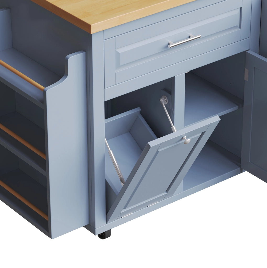 Carrello da cucina pieghevole 143x75x91 cm in MDF blu con contenitori