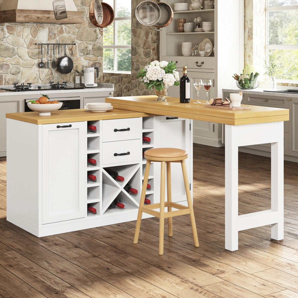 ISOLA DA CUCINA girevole 360° 120-223 cm Bianco MDF e Metallo
