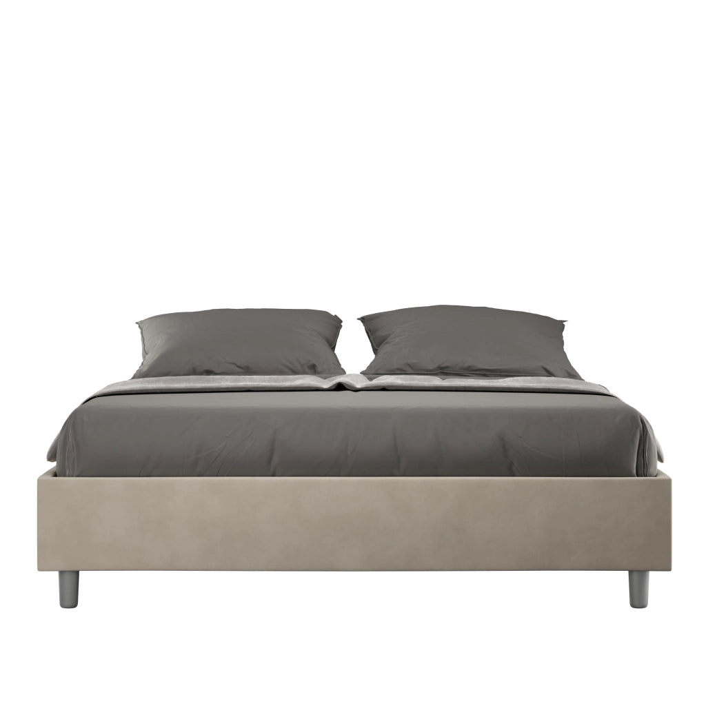 BS COM Letto matrimoniale king size contenitore imbottito 170x210 microfibra sabbia