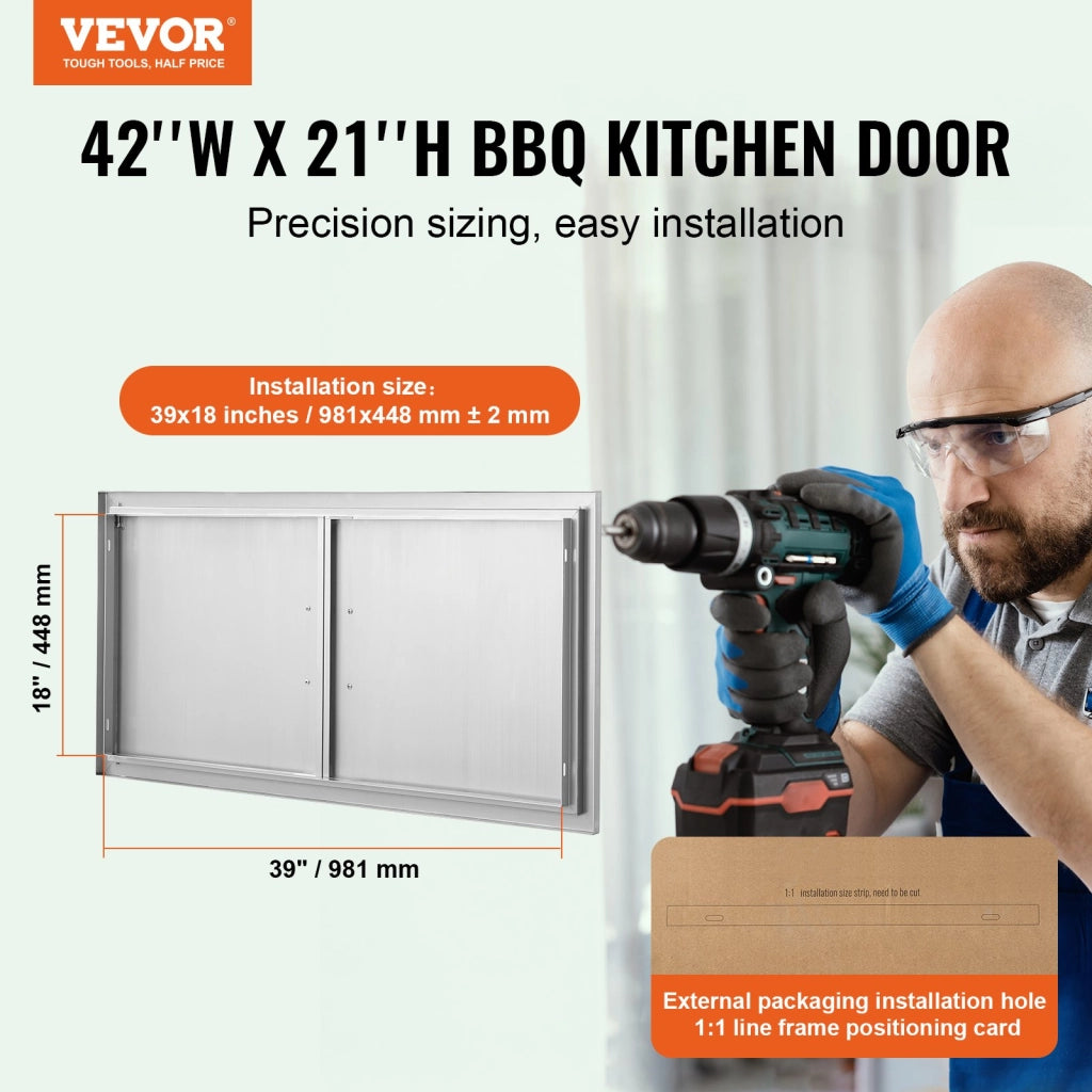 BH-019 Doppia Porta di Accesso da Incasso in Acciaio Inox 1067x534mm per Cucina Esterna e Mobiletto Barbecue Resistente e Pratica