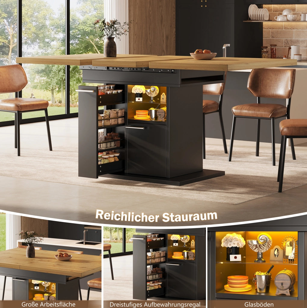 TAVOLO Allungabile 110-140x80x77,2 cm MDF Nero con LED e spazio contenitore