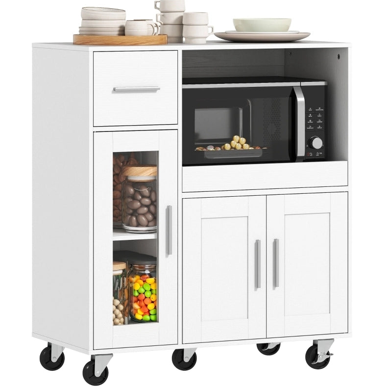 Mobile da cucina con ruote, cassetto e ripiano regolabile