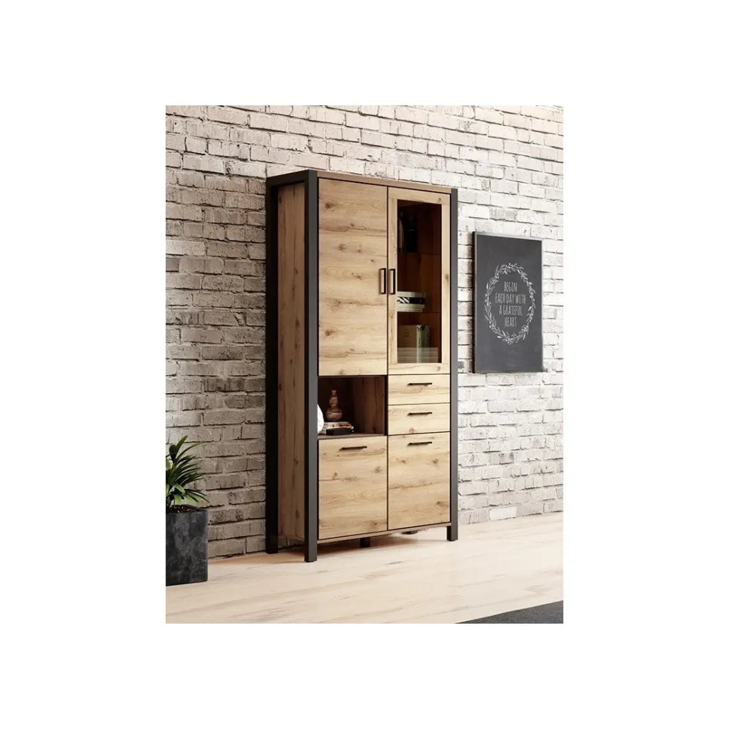 Vetrina alta XL collezione TIVORA. Colore quercia e nero