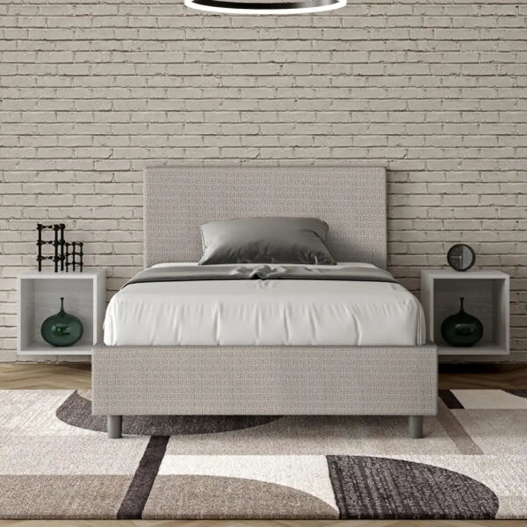 Letto una piazza e mezza con rete imbottito 120x200 tessuto Labirinto 1 bianco Adele