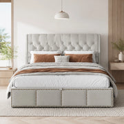 Letto imbottito grigio con contenitore 140 x 200 cm
