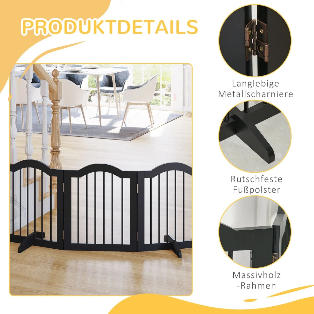 Cancello di sicurezza per cani 3 pezzi, pieghevole e stabile con 2 piedi di supporto, 154,5x29,5x61 cm