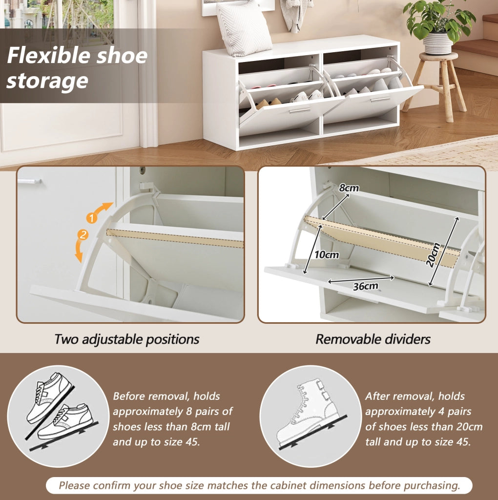 Set guardaroba da ingresso 4 pezzi con specchio e scarpiera; bianco