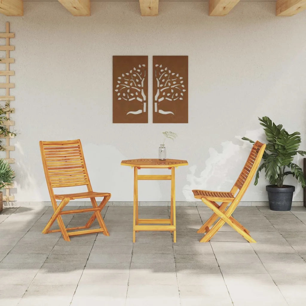 Set Bistro Pieghevole 3 pcs Marrone Legno di Acacia Massello