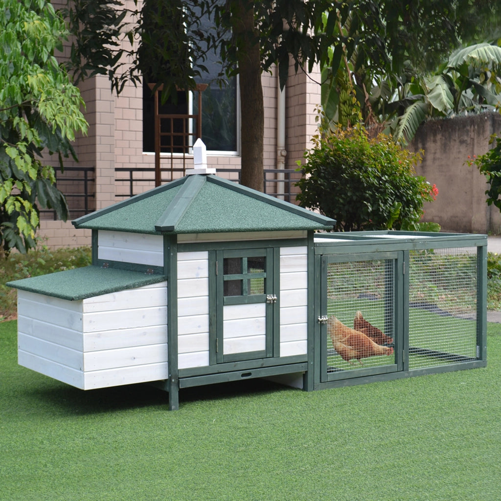 Pollaio da Giardino ¨C Minimal ¨C Legno, Bianco e Verde, 196x76x97cm