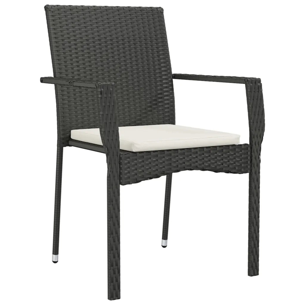 Set da Pranzo da Giardino 5 pz | Set Salotto da Giardino Nero con Cuscini in Polyrattan