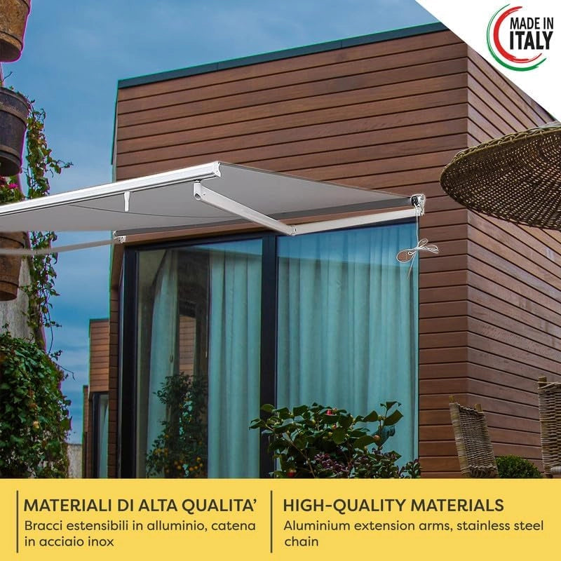 Tenda da Sole a Bracci Estensibili Tempotest Para', col. Arancione 19, Largh. 3,9m x Sporgenza 2.85m con Mantovana Ondulata - Arganello Destro