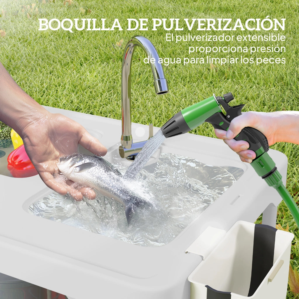 Tavolo Pieghevole da Cucina con Lavabo e Rubinetto ¨C Minimal ¨C Bianco