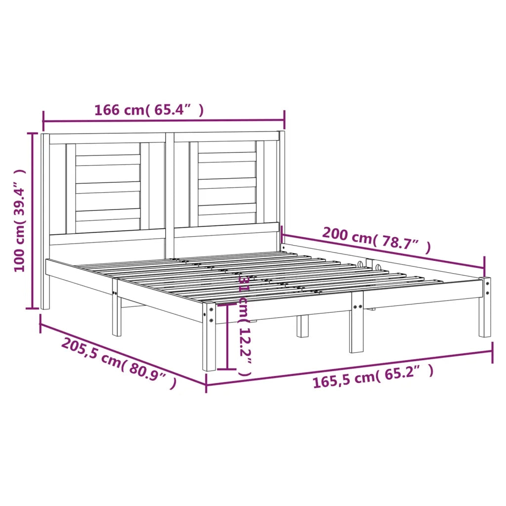 Letto matrimoniale | Letto per adulti | Giroletto senza Materasso Bianco 160x200 cm Legno Massello Pino