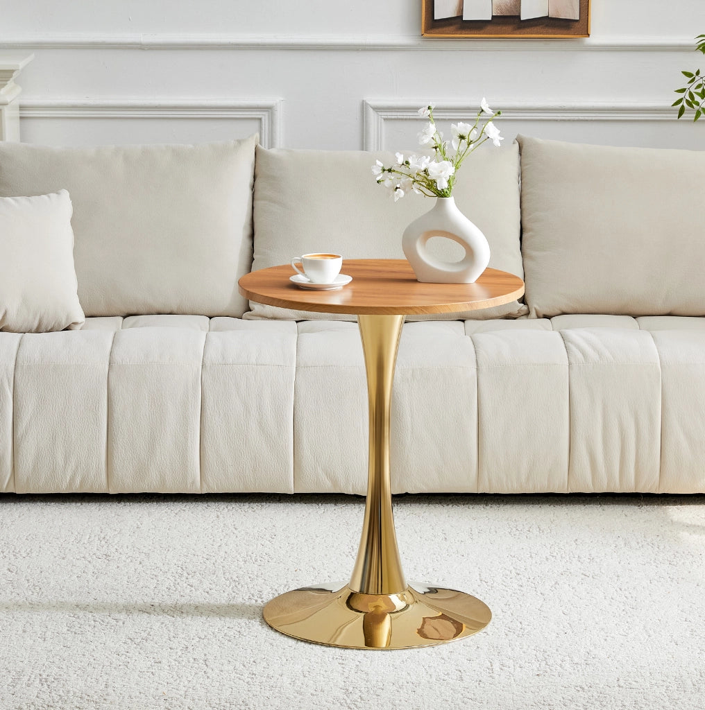 TAVOLO Rotondo 60 cm MDF e Metallo Oro/Legno