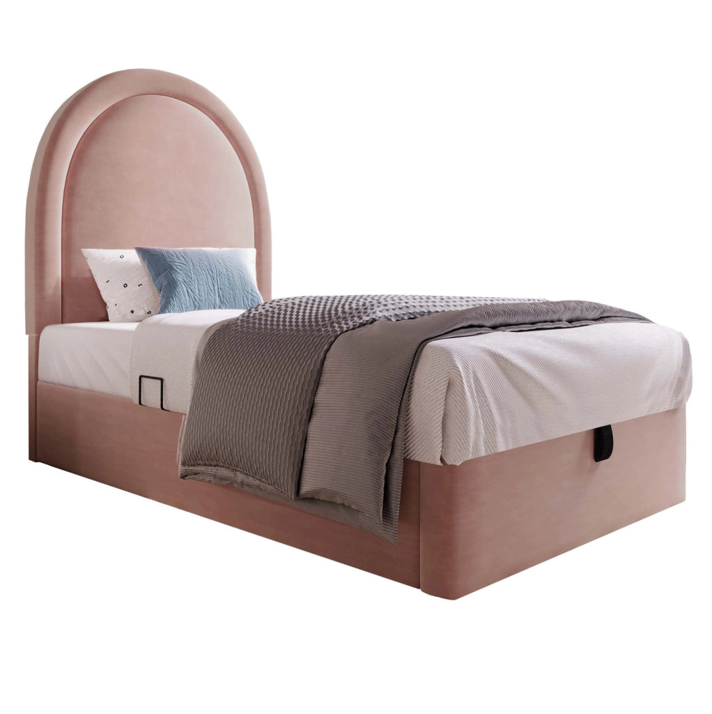 Letto singolo per bambini 90x190 in velluto rosa con contenitore， senza materasso