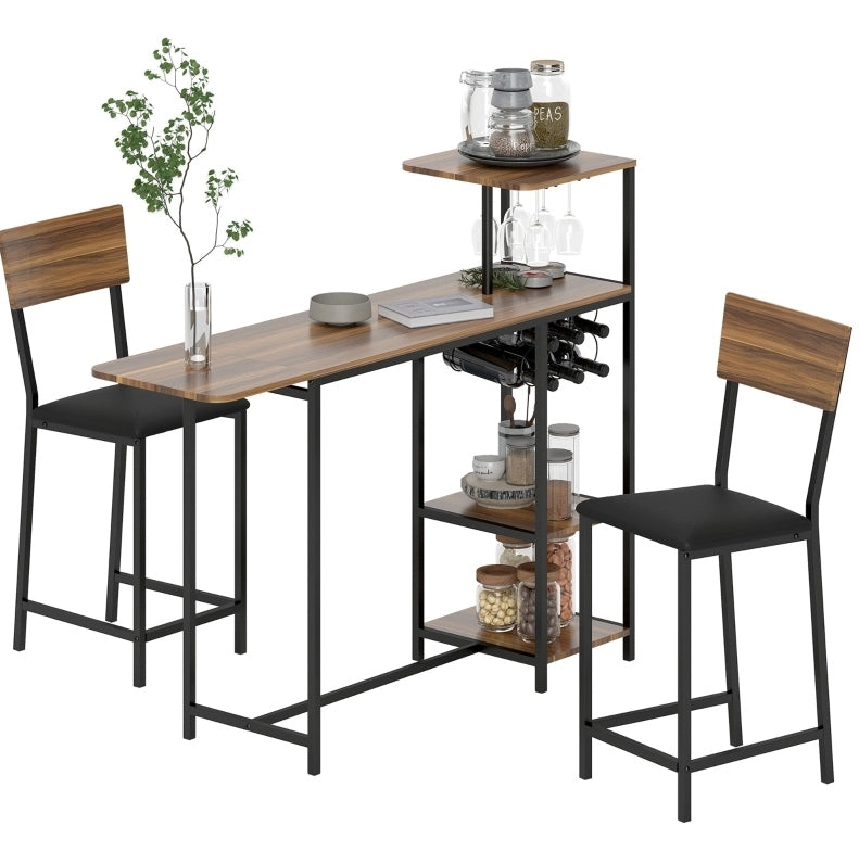 TAVOLO ALTO ESTENSIBILE 110-140x40 cm Marrone in MDF e Metallo Set da 3 pezzi