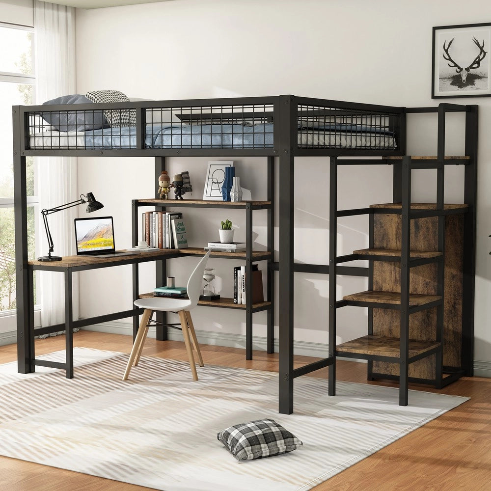 Letto a soppalco con scrivania e armadio, 140x200 cm ¨C MINIMAL ¨C metallo, nero