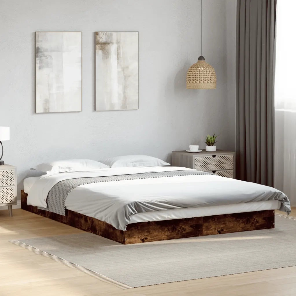 Letto matrimoniale | Letto per adulti | Giroletto senza Materasso Rovere Fumo 140x200 cm in Truciolato