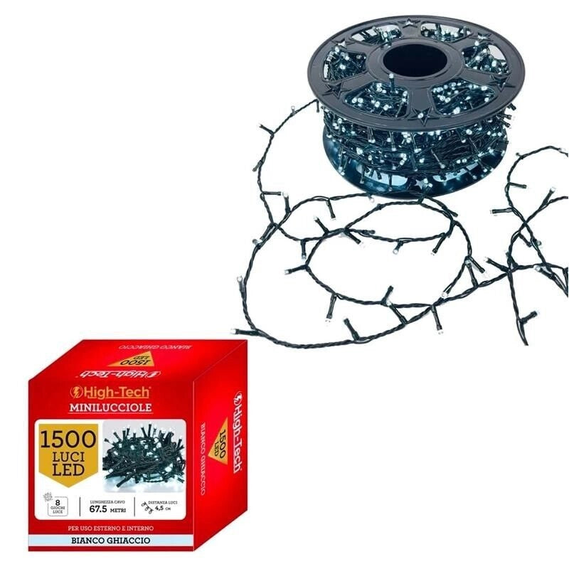 HIGH-TECH FILO LED 1500 MINILUCCIOLE BIANCO GHIACCIO CON BOB 67.5 MT USO INTERNO E ESTERNO