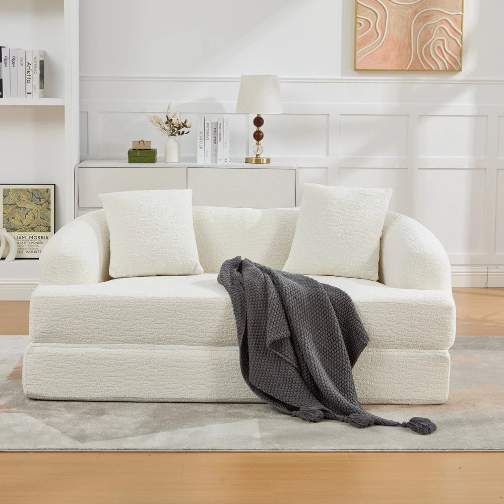 Divano letto ¨C Minimal ¨C 2 posti, beige, tessuto chenille, con cuscini