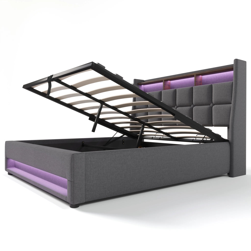 Letto imbottito 180x200 cm con illuminazione LED e USB