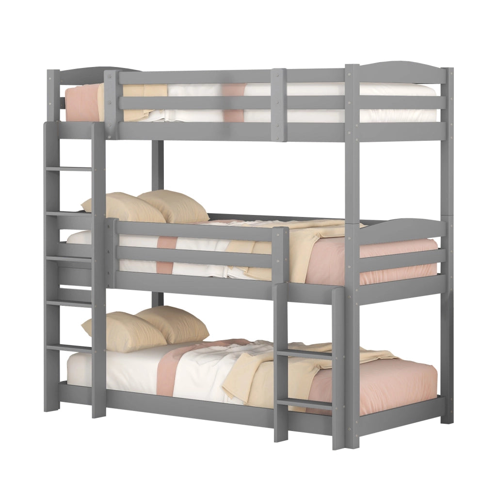 LETTO A CASTELLO TRIPLO 90x200 cm Legno di pino Grigio