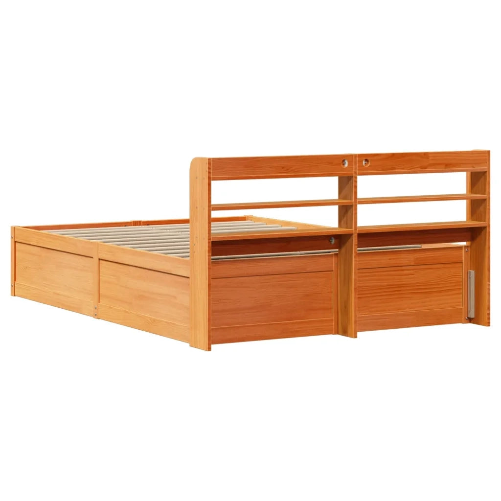 Giroletto con Testiera-Struttura Letto con testiera Marrone Cera 150x200 cm Massello Pino 217175