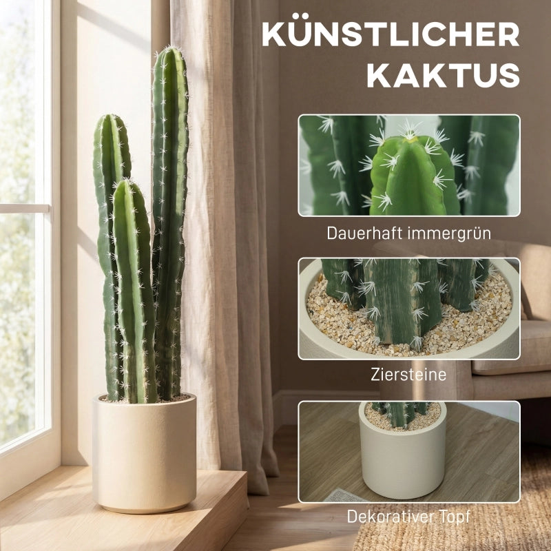Pianta artificiale di cactus con tre steli modellabili in EVA e PE vaso decorativo verde per interni 95 cm