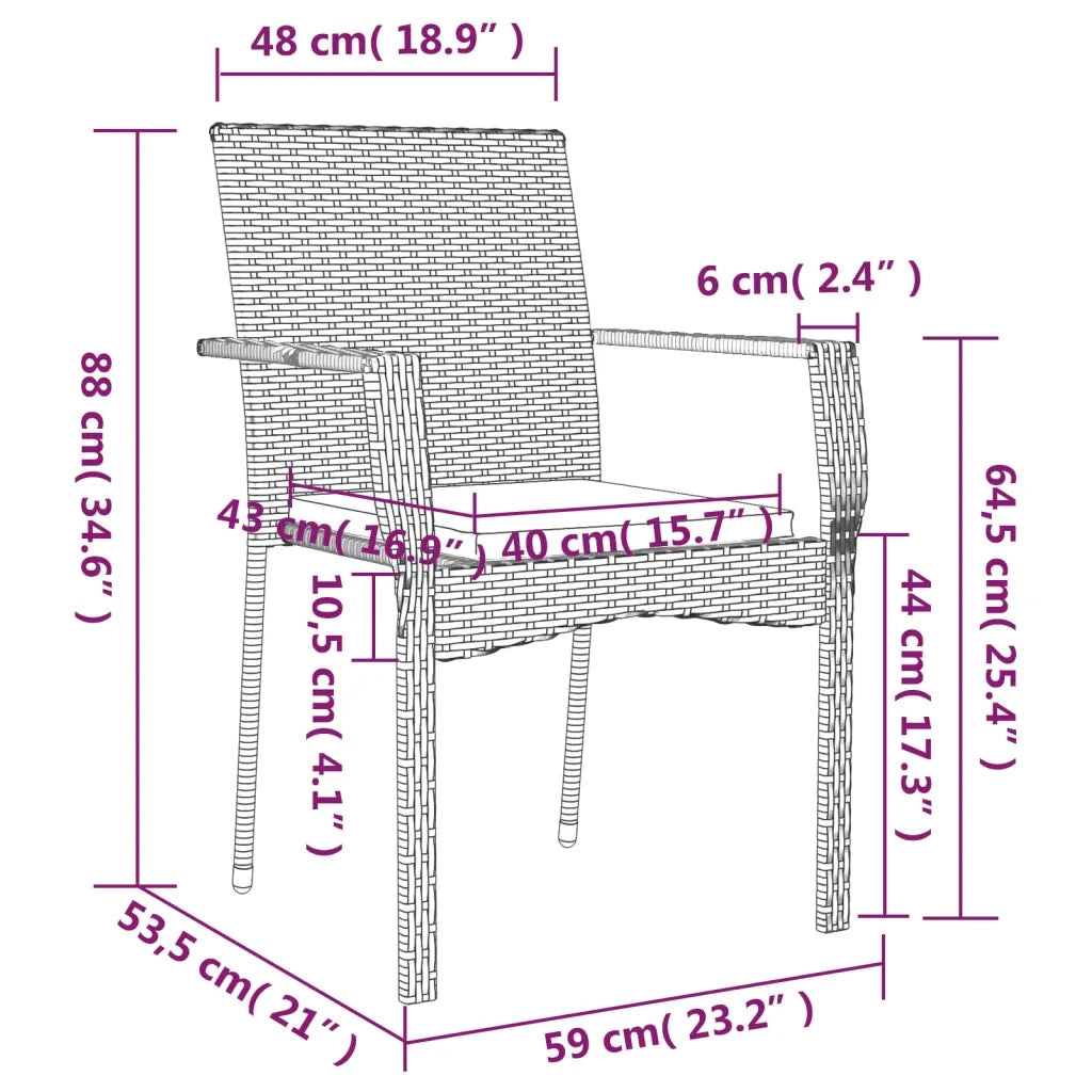 Set da Pranzo da Giardino 5 pz | Set Salotto da Giardino Nero con Cuscini in Polyrattan