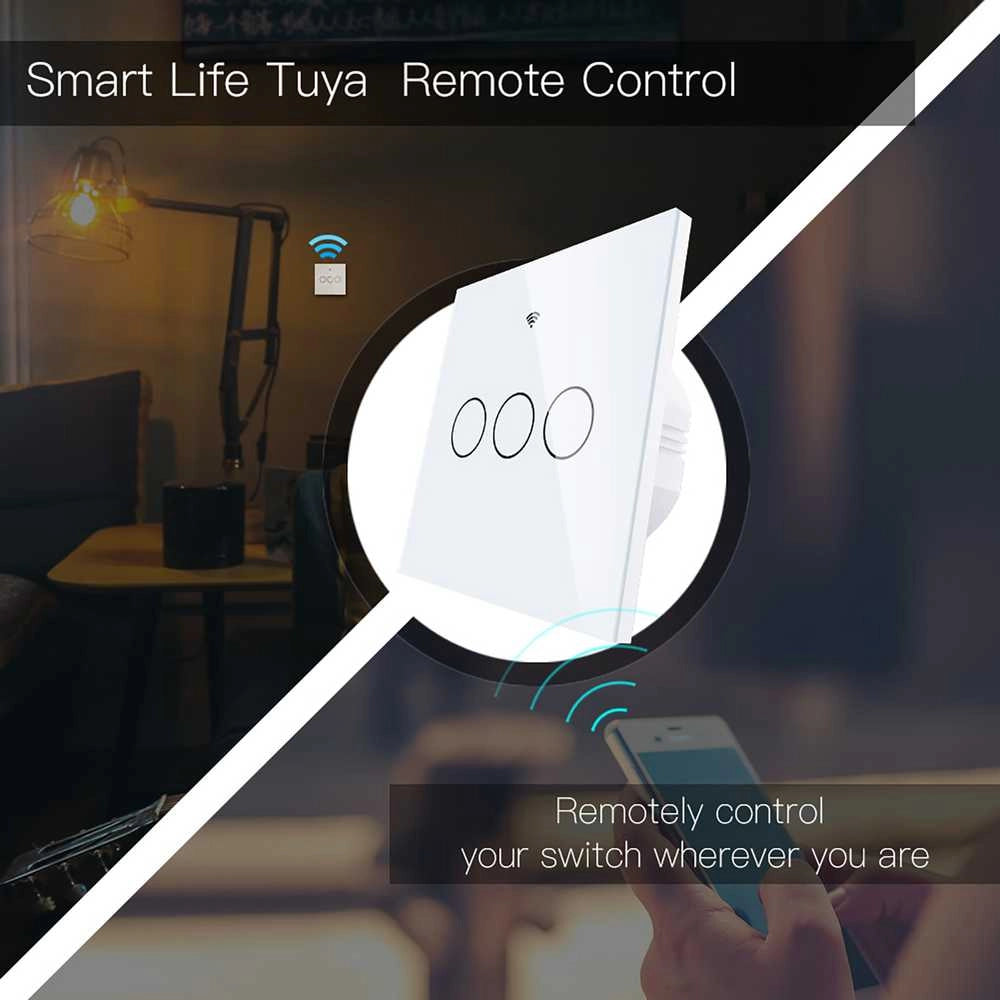 Interruttore Da Parete Touch 3 Tasti, WIFI 2.4G+BLE+RF 433MHz, Bluetooth BLE Mesh TUYA, Smart Life, 10A, AC 90-250V, 50/60HZ, 86X86X30mm Per Scatola 502, IP20, Bianco, SH9443W