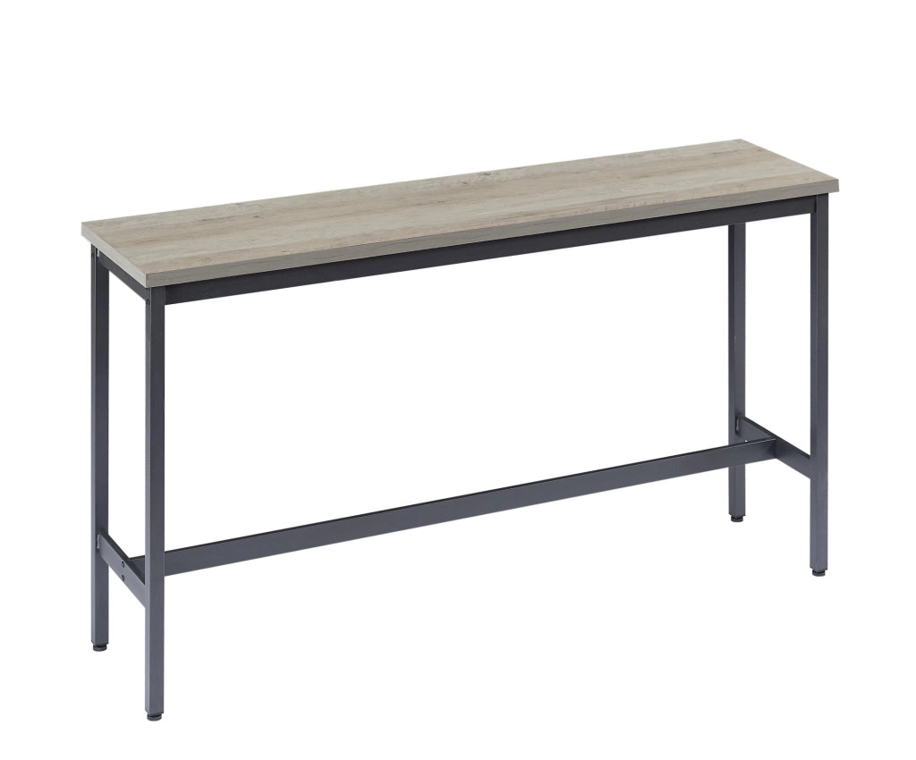 Set tavolo bar lungo grigio con 3 sgabelli imbottiti in PU, struttura in acciaio e pannello in truciolato, design industriale