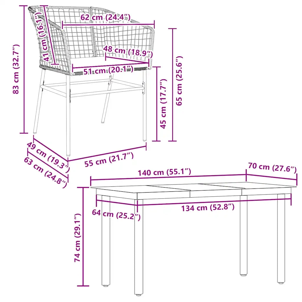 Set da Pranzo da Giardino 5pz | Set Salotto da Giardino con Cuscini Polyrattan Vetro