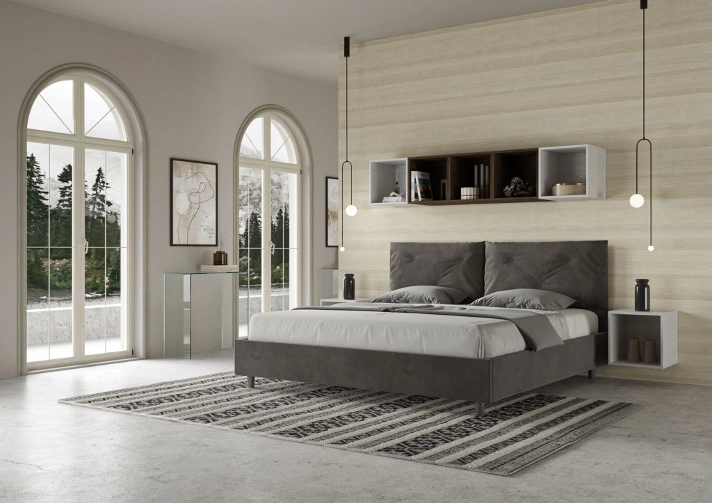 BS COM Letto matrimoniale king size senza rete imbottito 190x200 microfibra grigio Large