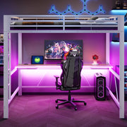 Letto a soppalco 140 × 200 cm con scrivania LED e ricarica USB in metallo e MDF bianco
