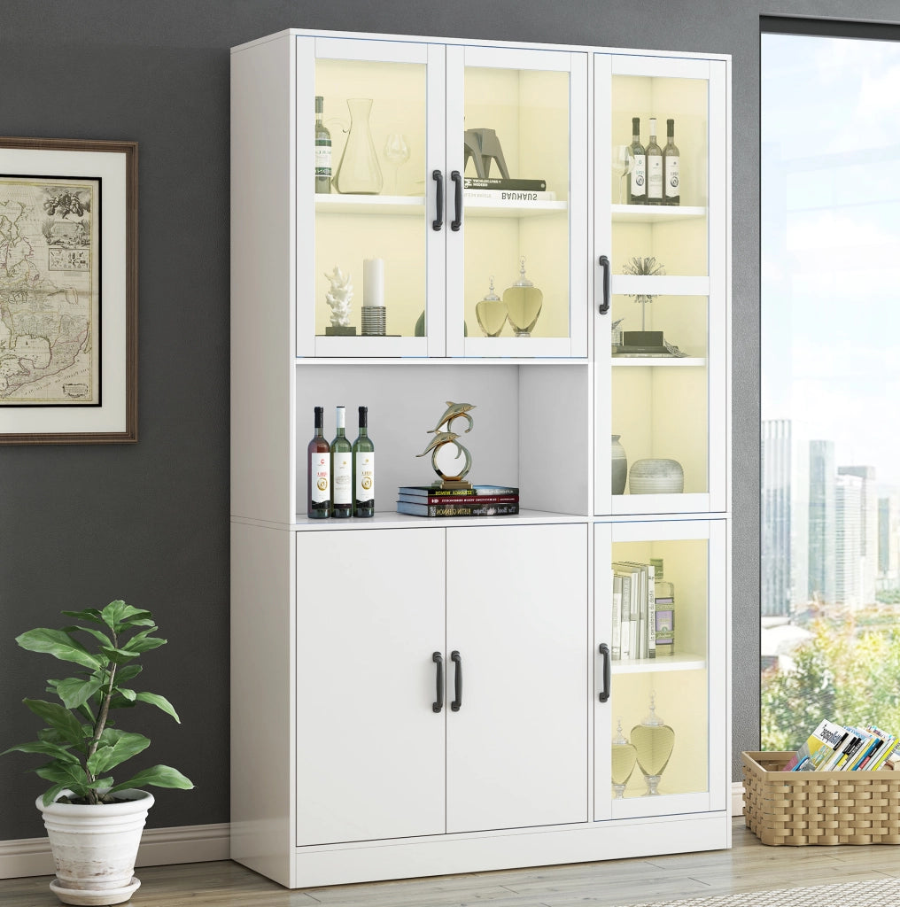Vetrina contenitore bianca con LED, vetro e 9 vani, 120 x 40 x 200 cm