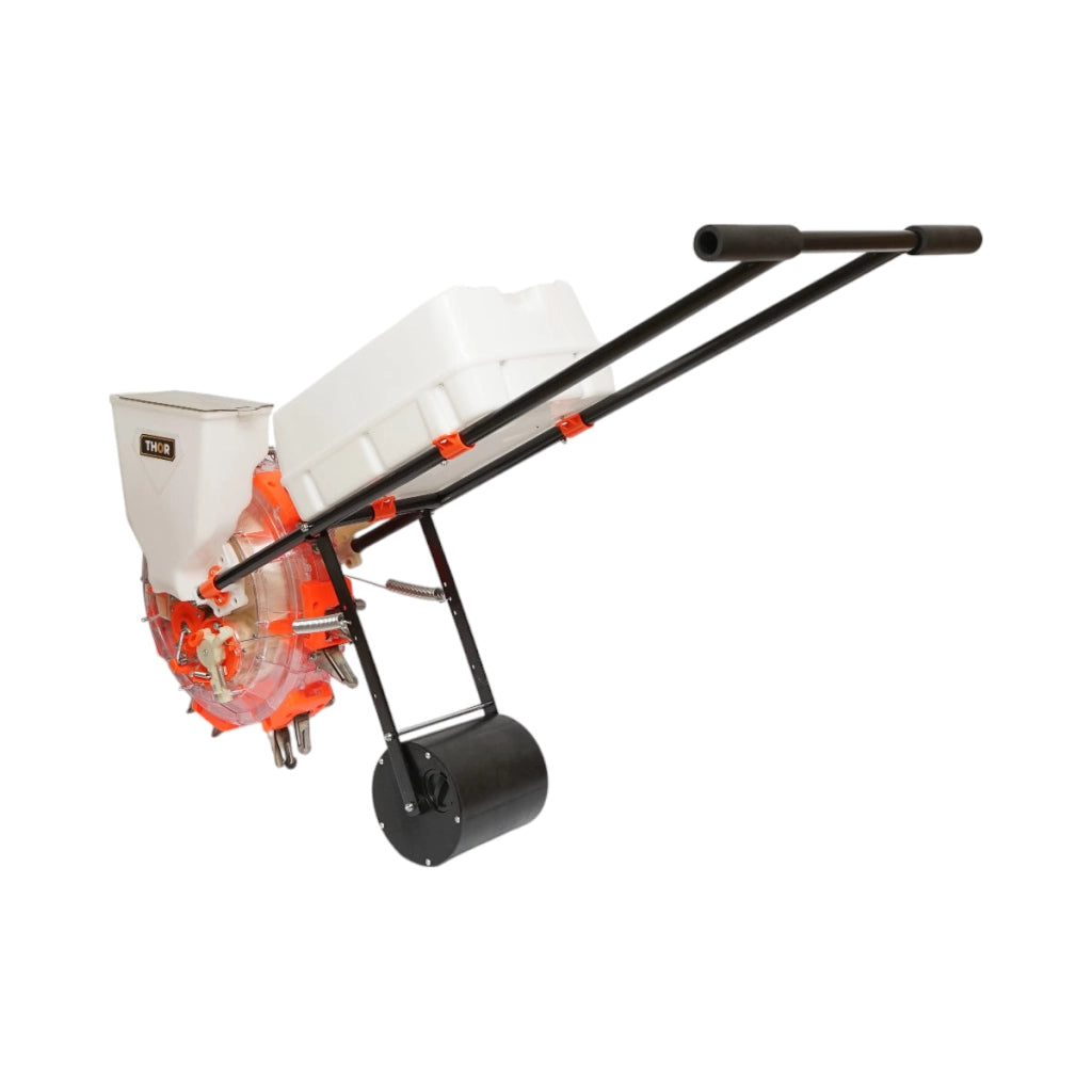 Seminatrice manuale con 7 denti, profondità di semina 8 cm, serbatoio semi 4L, contenitore fertilizzante 12L THOR