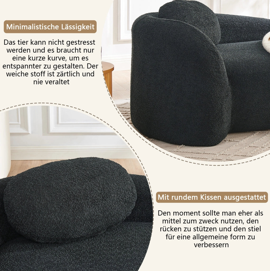 DIVANO compatto in tessuto Teddy nero con cuscino